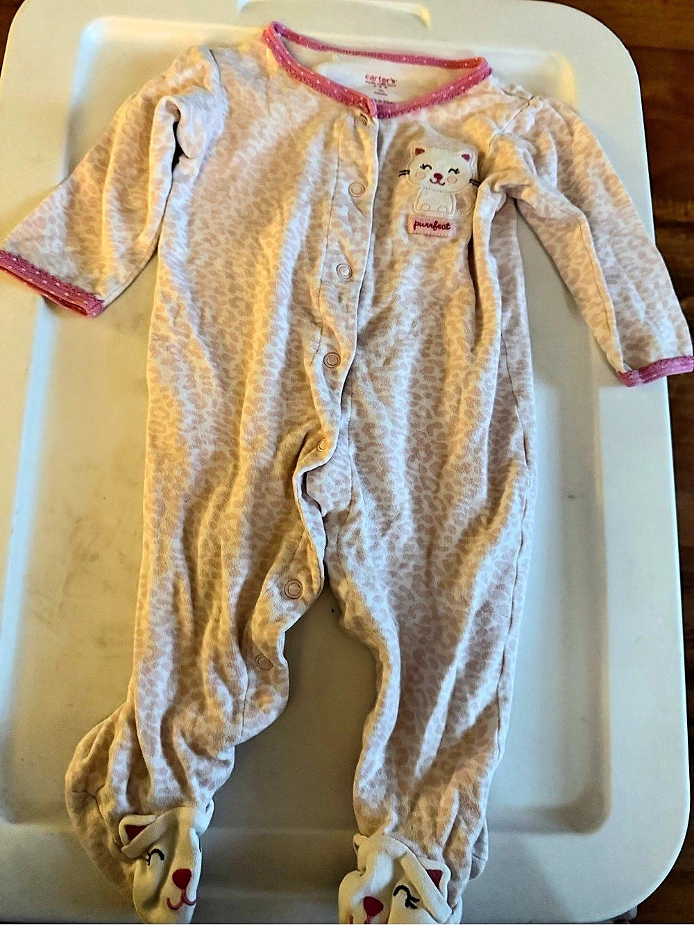 Footed Animal Print Sleeper in Pink & White